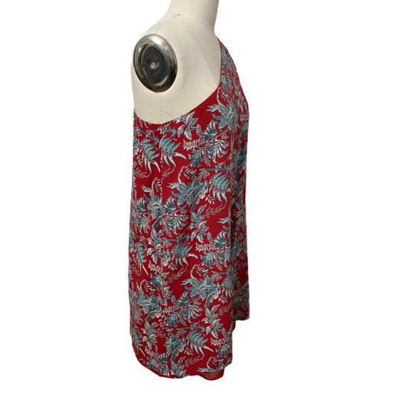 Loft One Shouldered Red Floral Dress Size Large - Picture 3 of 15